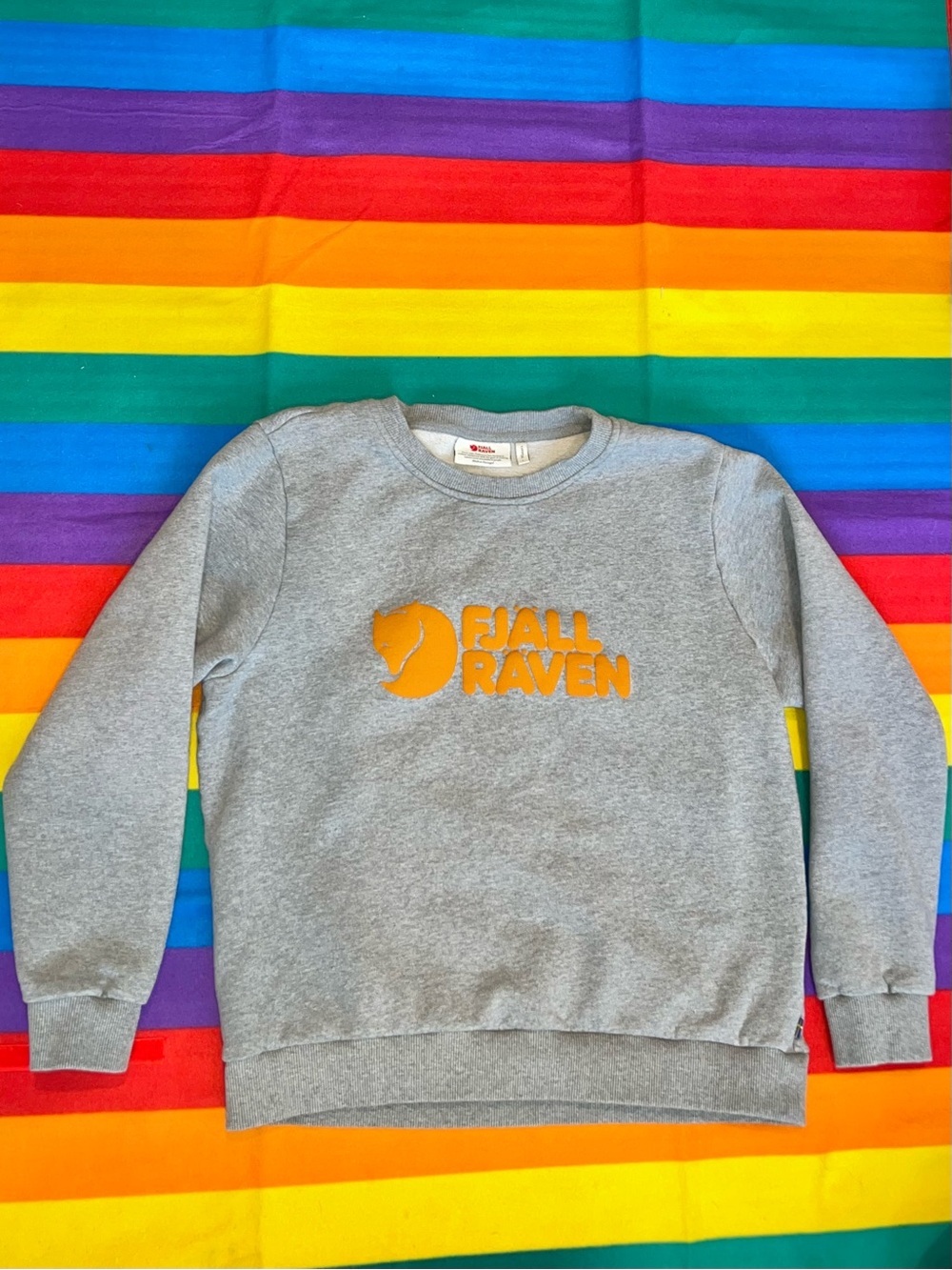 Fjallraven Women's Heather Grey Crewneck Sweatshirt with Orange Logo, Size L
